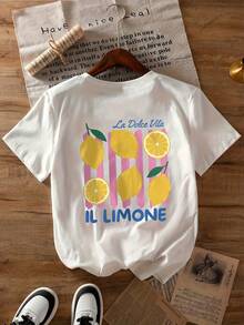 Áo thun nữ tay ngắn cổ tròn in chữ và chanh, kiểu dáng thường ngày, đa năng. - trắng - Xem 6