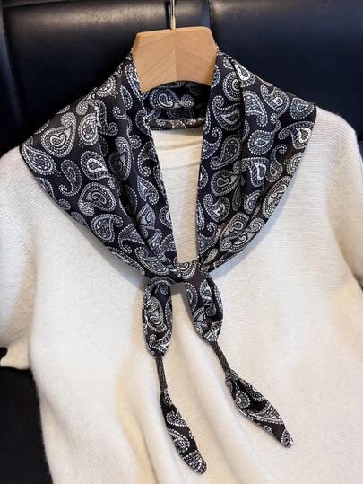 1 Pc Women's New Paisley Pattern Sunscreen Adjustable Waist Wrap Belt Fashionable Long Triangle Imitation Silk Scarf Double-Layer Scarf , Versatile Neckwear Headscarf Spring Summer Shawl Accessory.