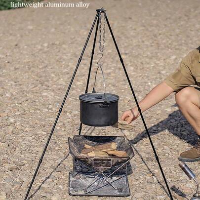 Portable Outdoor Camping Tripod, Made Of Lightweight Aluminum Alloy, Foldable Campfire Grill, Adjustable Height, Suitable For Outdoor Campfire Cooking, Hanging Pots And Cooking Utensils, Ideal For Camping, Hiking, Travel, Outdoor Adventure, Trekking And Survival Gear, Durable Campfire Cooking Equipment