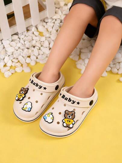 Summer Kids Cute Bear & Cloud Cartoon Closed Toe Slippers, Soft Bottom Anti-Slip Toddler Indoor/Outdoor Beach Sandals, Suitable For Vacation And Daily Wear