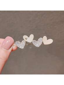 1/2pcs Pearl & Rhinestone Heart Decor Side Clip, Elegant Frog Clip Hair Accessories For Women,Hair Clip,Party - Gold - View 5