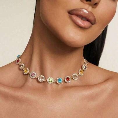 1 pieza Elegante y de moda collar de cristal colorido, accesorio decorativo adecuado para festivales, fiestas de cumpleaños y uso diario para mujeres