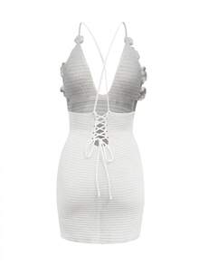 Đầm croptop mùa hè kiểu Âu Mỹ gợi cảm mới 2026 dành cho nữ, chất liệu móc thủ công, cổ chữ V, hở lưng, họa tiết hoa, không tay, thích hợp cho kỳ nghỉ biển, màu trắng. - trắng - Xem 10