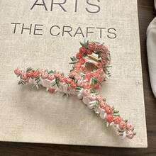 【新作】春夏 ハートヘアピン サイド用 ピンク 刺繍フラワー 前髪留め キュート フェミニン - 3# フローラルレースハート 6cm - BBクリップ - チェックする 5