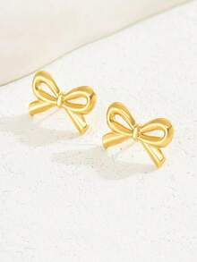 2只时尚镀金可爱蝴蝶结耳钉，魅力百搭，适合日常佩戴，女士必备 - 金色 - 查看 9