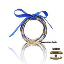 5pcs/Set Bohemian Style Gold & Mixed Color Silicone Bow Ribbon Jelly Bangle Bracelets, Multilayer Bracelets Suitable For Beach & Holiday Wear - Glitter Strips - View 10