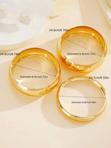 9/7/6/3件套复古优雅时尚高品质极繁主义手镯，波西米亚休闲几何金属光滑设计宽细手镯套装，夸张美式嘻哈奢华个性化吊坠叠戴手镯，金色，适合女性夏季海滩派对音乐节约会日常通勤首饰搭配 - 金黃色 - 查看 6