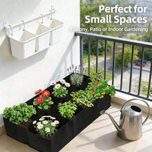 Chậu trồng cây nâng cao kiểu mới năm 2026, 4/8 ngăn thông gió, kiểu dáng hiện đại, chống chịu thời tiết, hình chữ nhật chống thấm nước, có cố định xuống đất, thích hợp trồng rau, hoa và thảo mộc, túi trồng cây lớn thoáng khí. - màu đen - View 8