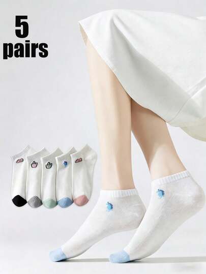 5 đôi tất ngắn nữ họa tiết hoạt hình, hình cá ngựa và các thiết kế dễ thương khác, phù hợp với nhiều phong cách, thoải mái, thoáng khí, đa năng cho sinh hoạt hàng ngày, thể thao, đi học, làm quà tặng.
