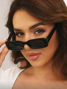 1 chiếc kính mắt gọng vuông kiểu Y2K dễ thương, phong cách retro, thời trang đi biển, unisex - màu đen - Xem 6