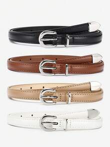 4pcs/Set Women & Teen Girls' Slim Genuine Leather Belt, Metal Buckle Design, Suitable For Pants, Dresses, Summer, Autumn, Halloween And Other Occasions - Multicolor - View 21