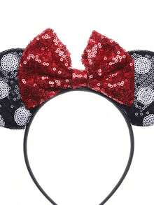 Disney, 1pc Sparkling Mickey And Minnie Polka Dot Bow Headband, Elegant Minnie Sequin Ear Headband-Perfect For Girls' Birthday Parties, Costume Play, And Theme Park Outings, Making It The Ideal Choice For Any Party Outfit. This Cartoon Minnie Mouse Ear Headband Is Also Suitable For Couples To Wear Together, And Makes The Perfect Accessory For Princess Role-Playing And Birthday Celebrations (Hair Accessories, Headbands, Women's Headbands). - Multicolor - View 7