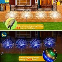 4 مجموعات 320 مصباح LED شمسي على شكل ألعاب نارية للديكور الخارجي، مصابيح حديقة شمسية، مع سلسلة 240 مصباح LED على شكل انفجار نجمي ب- 8 أوضاع، مناسبة للمراكز التجارية، العربات المتنقلة، التخييم، الزفاف، عيد الميلاد، حفلات الفناء الخلفي، ديكور الحديقة - أضواء الألعاب النارية المثبتة على الأرض - مشاهدة 4