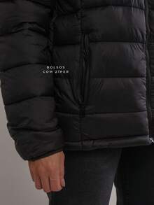 Women's Casual Puffer Jacket With Hood – Comfort For Everyday Wear - 黑色 - 查看 4