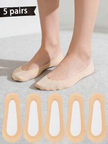 5 Pairs Women's Skin-Tone Ultra-Thin Boat Socks With Non-Slip Grip, Suitable For Wearing With High Heels And Sandals In Summer - Apricot - View 6