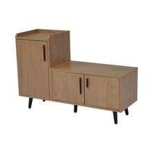 Modern Shoe Bench/Shoe Chest/Bench With Three Storage Doors, Asymmetrical Metal Handles And Multiple Storage Levels - Dimensions: W100/D34/H69 Cm - Lạc đà - Xem 8