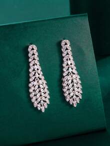 1 Đôi bông tai mặt dây chuyền đá Cubic Zirconia cao cấp Tylionnejewelry dành cho nữ, trang sức thanh lịch cho phái đẹp, thích hợp cho đám cưới và kỷ niệm. - Bạc - Xem 4