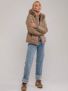 Women's Fleece Jacket, Autumn/Winter Chic Coat, Puffed Sleeve, Removable Hood, Faux Fur - 棕色 - 查看 5
