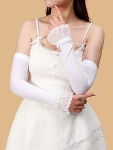 Puños de manga con encaje hueco y diseño floral de hojas para mujeres, fundas de manga de gasa transparente y ligera, de moda para uso diario, citas, cumpleaños, bodas, guantes, fiestas - Multicolor - Ver 4