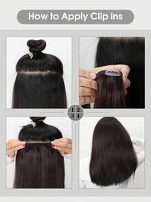 SUYYA 14英寸天然雷米真人发夹式接发片，自然黑色真人发丝柔顺直发，女士专用。 - S1B - 查看 7