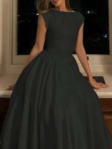 Women's Casual Elegant Vintage Romantic Long Puff Dress, Retro Waist Cinched Dress, Suitable For Wedding, Date, Outing, Romantic, Cute, French Style White Waist Cinched Dress Summer - 黑色 - 查看 4