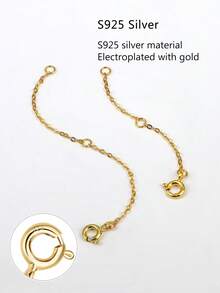 一条6厘米和一条9厘米纯银镀金延长链项链手链饰品辅助加长功能DIY配件 - 金色 - 查看 1