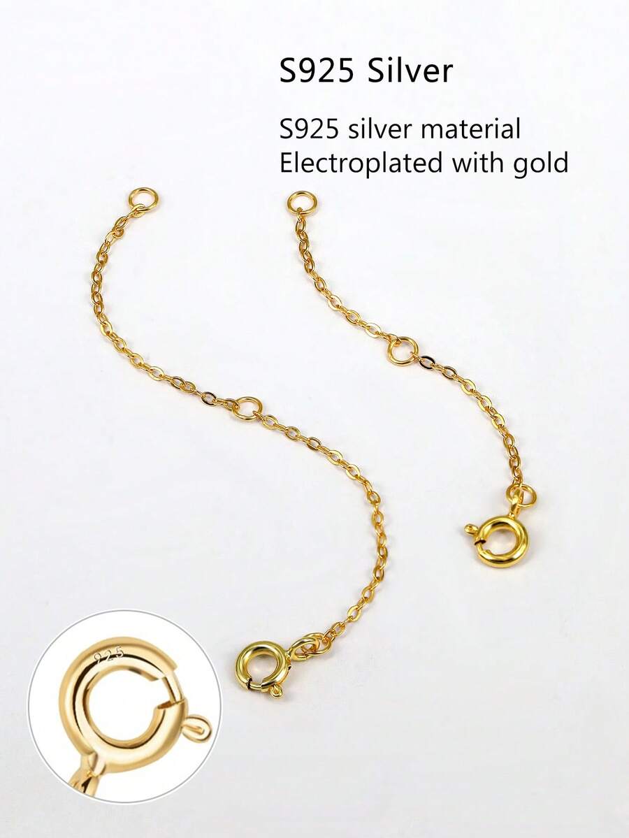 一条6厘米和一条9厘米纯银镀金延长链项链手链饰品辅助加长功能DIY配件 - 金色 - 查看 1