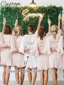 Customized Satin Bride Short Sleeve Robe, Customized Bridesmaid Wedding Robe, Personalized Satin Robe, Customized Bride Robe, Bridesmaid Preparation Robe, Wedding Party Robe, Lace Trim Robe, Customized Name Robe, Bride Robe Gift, Silky Loungewear, Bridesmaid Robe Silky Loungewear Wedding Party Gift, Preparation Robe - Multicolor - View 1