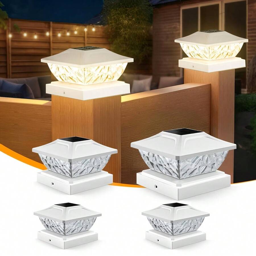 Post Cap Lights Suitable For 4x4 4.5x4.5 5x5 Posts - Outdoor Solar Deck Lights With -Controlled Solar Lights, Plastic Fence & Deck For Garden,, Balcony, Rooftop (No) - Trắng - Xem 1
