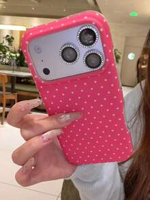 Niche Dusty Pink Base White Polka Dot 15/17 Phone Case, Full Edge Protection, Shockproof Cover, Personalized Design Compatible With Iphone 14 Pro Max/16 Pro Max/13, For Women - Hot Pink - View 3