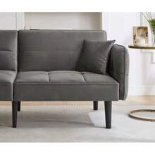 Adjustable 2-In-1 Sofa Bed – Double Seat, Velvet Fabric, Folding Armrests With Sleeping Function, Ideal For Small Families. - Grey - View 7