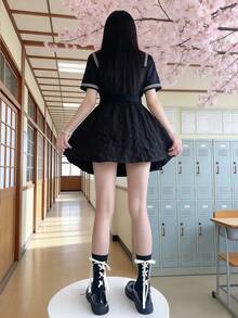 1 Paar/2 Paar Damen Schwarz & Weiß Spitze Schleifenband Dekor Socken, japanischer Lolita Stil süße Kniestrümpfe für Frühling & Herbst - Schwarz und Weiss - Übersicht 3