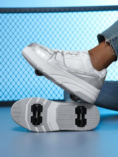 Kids' Fashion Roller Skate Shoes, Detachable 4-Wheel Design For Increased Stability, Suitable For Children's Casual Wear, Roller Skating, Skateboarding
