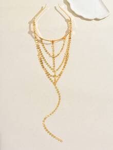 1件18K镀金多层阿拉伯风格奢华新娘头饰，土耳其和库尔德女性舞会及婚礼配饰 - 金黃色 - 查看 6