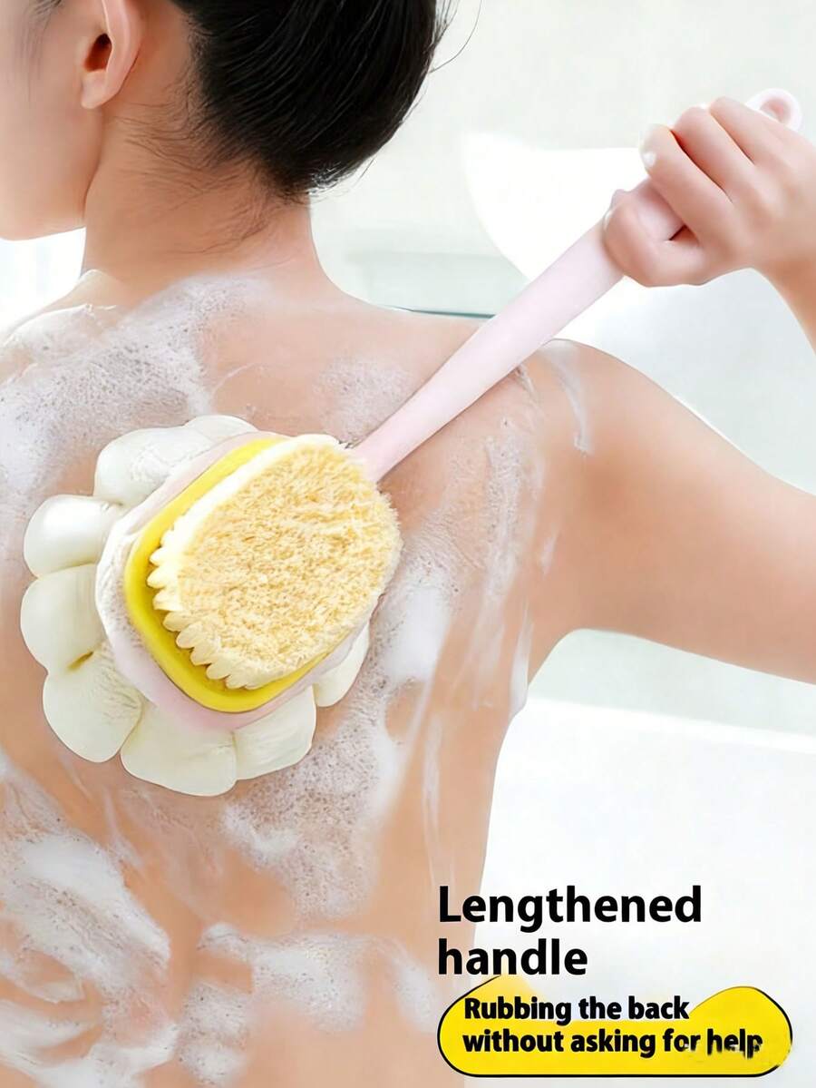 2-In-1 Bath Body Brush With Curved Long Handle, Massage Bristles, Soft Bath Sponge And Mesh Sponge, For Skin Exfoliation, Unisex Bath Brush And Loofah Set