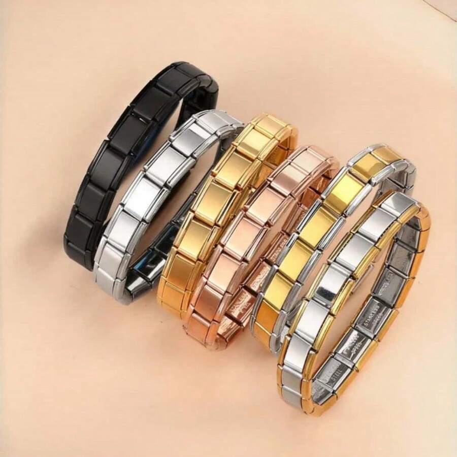 1pc Stainless Steel Elastic Fashion Hiphop Bracelet, DIY Modular, Adjustable & Detachable, Suitable For Friends, Sisters, Women, Best For Daily Wear - Multicolor - View 1