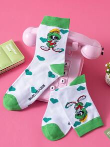 Noctvar OBM Sleepwear X LOONEY TUNES 1双火星人和马文卡通船袜，可爱新颖透气吸湿休闲袜，男女皆宜，夏季趣味袜子，适合学生、成人、作为礼物和日常穿着 - 彩色 - 查看 11