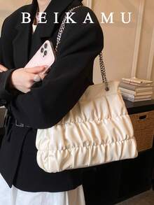 Túi xách nữ màu trắng xếp ly mới, túi đeo vai dây xích kim loại, túi xách cao cấp sang trọng tiện dụng cho công sở. - trắng - Xem 2