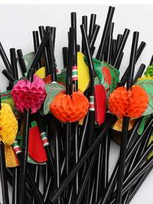 10/20/30/50/100pcs Fruit Shaped Flexible Black Straws, Fruit Drink Straws, Coffee & Cocktail Stirrers, Beverage Accessories Suitable For Milkshakes, Smoothies, Bubble Tea, Iced Coffee Etc. Applicable For Bars, Clubs, Restaurants And Home Use - View 4
