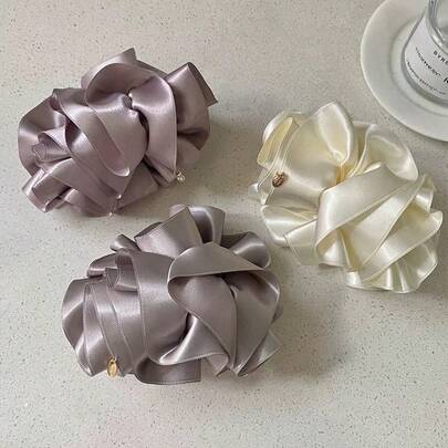 1pc Satin Flower Bud Banana Clip, Fashionable 3D Headpiece Hair Clip, Elegant Ponytail Accessory For Women