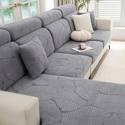 1 pieza Funda elástica de jacquard de unicolor para cojín de asiento de sofá, funda para sofá en forma de L, funda separada para respaldo de sofá, resistente a la suciedad y antideslizante, fácil de quitar y lavar, adecuada para la decoración de la sala de estar, protección de muebles, disponible en múltiples tamaños