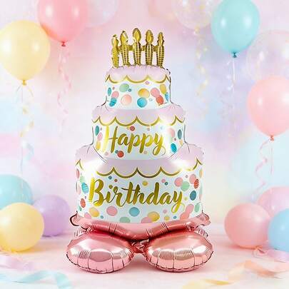 1 Set Globos con temática de pastel de cumpleaños soñador, incluye globos con forma de pastel de 3 niveles, adecuado como regalo de cumpleaños para hijo/hija, decoración de globos con temática de pastel de cumpleaños, decoración de ambiente para inauguración de panadería, utilería para photobooth, celebración de adultos, fiesta de cumpleaños familiar, decoración de mesa de postres, decoración de fiesta de cumpleaños en restaurante