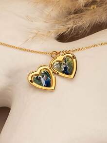 1 pièce Collier pendentif personnalisé en forme de cœur avec photo, bijou en acier inoxydable gravé avec photo cachée à ouverture rabattable, cadeau commémoratif pour couple, cadeau d'anniversaire - Collier photo personnalisé en forme de cœur - Voir 6