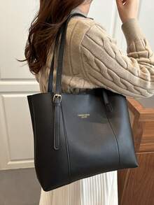 大容量可折叠双肩带手提包，适合女性购物、通勤、户外活动、商务活动，也是送给妈妈的礼物。 - 黑色 - 查看 4