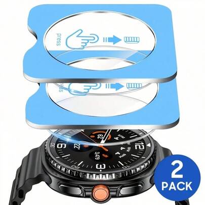 2片装屏幕保护膜，适用于Galaxy Watch 8/7/6/5 40mm 44mm/Watch 8 Classic/Ultra 46mm/47mm，升级设计，带自动对准安装套件，一键安装，高清透明9H钢化玻璃屏幕保护膜，易于安装，无气泡。