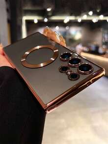 1个电镀磁吸无线充电透明TPU软手机壳，兼容三星Galaxy S26Ultra S26Plus S25Ultra S24Ultra S23Ultra S22Ultra S25 S24 Plus A57 A56 A55 5G，豪华摄像头镜头保护防震后盖手机壳 - 粉色 - 查看 4