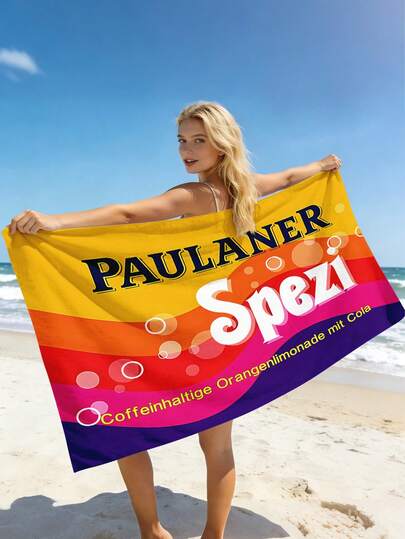 1条宝莱纳Spezi沙滩巾，鲜艳的橙粉色绿叶图案，彩色条纹大号沙滩巾，速干吸水轻便，适合旅行、游泳池、水疗中心、瑜伽、健身房等多种场合，是旅行和度假的必备沙滩巾。