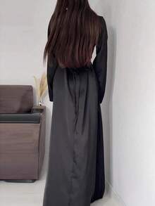 Women's Black Long Sleeve Elegant Modest Maxi Dress Spring Casual Formal Wear - Pink - View 9