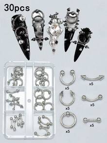 1 Box Assorted 3D Metal Nail Art Rivet Set, Punk Style Mini Metal Spikes Rivets, Cool Girl Rock Style Nail Decoration, DIY Nail Piercing Ring Decor Nail Supplies Nail Charms - Multicolor - View 12