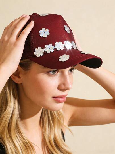 1顶Y2K复古花卉图案棒球帽，男女通用可调节经典低帽檐纯色帽，户外防晒帽，休闲美式牛仔帽，宽檐按扣帽，适合日常佩戴